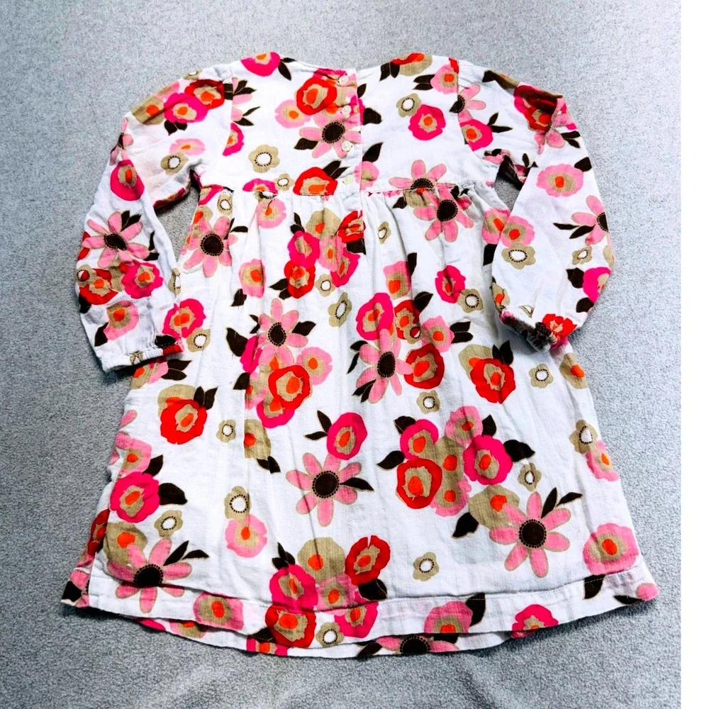 Old Navy Floral Dress Kid 4T White Pink Corduroy Smocked Long Sleeve Boho School